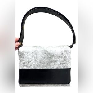 Vintage Enchanted Snake Print Leather Handbag Purse Black Gray